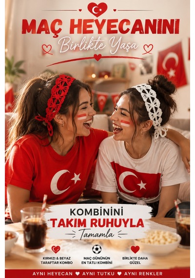 Türkiye Kadın Taraftar Bandanası El Örgüsü Kırmızı Beyaz Saç Bandı Milli Takım Kombini Ayarlanabilir İkili Set