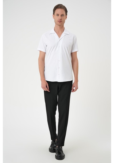 Efor Slim Fit Apaş Yaka Kısa Kol Esnek Casual Beyaz Gömlek G 1589 Beyaz