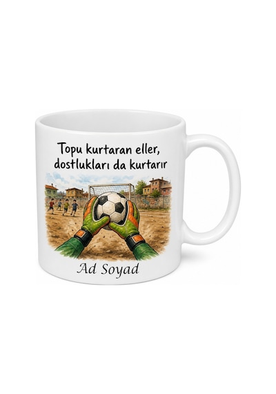 Mahalle Maçında Kaleci Olanlara Top Kurtaran Mahalle Kahramanı Kupa Bardak Hediye Beyaz / Çok Renkli