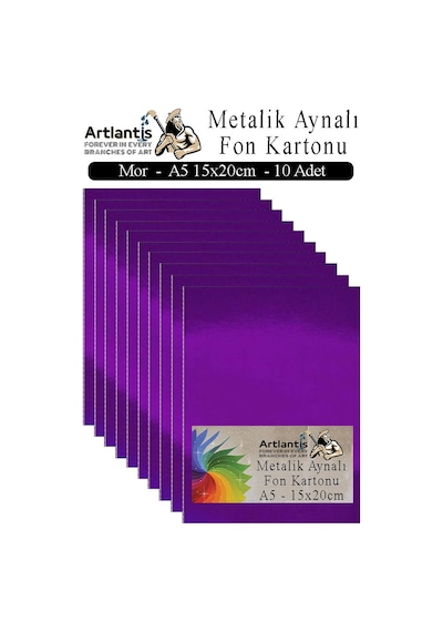 Metalik Aynalı Fon Kartonu 10 Lu A5 15x20 Cm 1 Paket Okul Sınıf Dekoratif Pırıltılı Folyo Kağıt Dekoratif Anasınıfı Kreş Mor