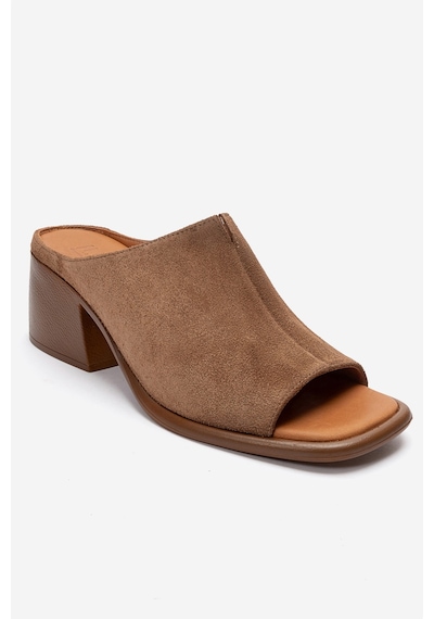 Luvishoes Sorex Taba Süet Hakiki Deri Kadın Kalın Topuklu Terlik