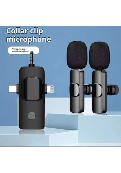 Apple Uyumlu iPhone 14 Pro Max İkili Kablosuz Yaka Mikrofonu 3.5mm Aux Youtube Facebook Tiktok Vlog