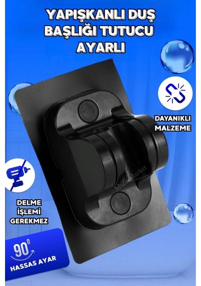 Yapışkanlı Duş Başlığı Tutucu Ayarlanabilir Siyah Siyah Diğer