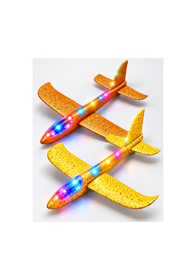 2 Li Led Işıklı Köpük Uçak Seti - Büyük Boy-turuncu & Sarı Hafif Dayanıklı Fırlatma Uçağı Açık Hava Oyuncağı - 921733635