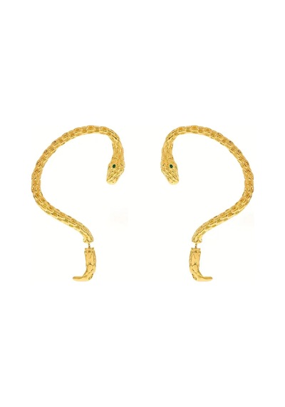 Medusa - Gold Yılan Kulak Üstü Silver Gümüş Renk Küpe Sağ Kulak İçindir Siyah