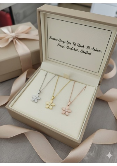 925 Ayar Papatya Silver Doğum Taşlı Sedef Çiçek Kolye.rose.gold.rodaj Gümüş