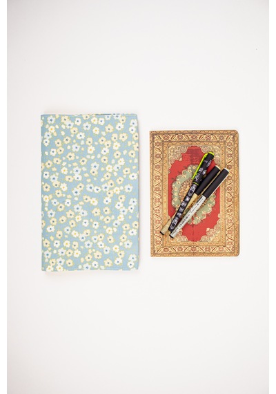 Kitap Kılıfı Kumaş Kitap Koruyucu A5 Defter Ve Kitap Uyumlu Turkuaz/ Çiçekli