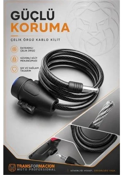 22mm Çelik Halatlı Bisiklet Kilidi - 160cm Anahtarlı Scoooter Motosiklet Kilidi 722486