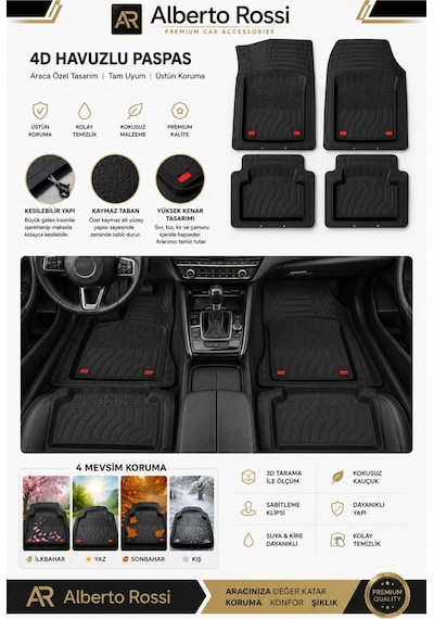 Ford Mustang Mach-e 2026 Model Uyumlu Joker Siyah 5d Havuzlu Paspas Yumuşak Kaymaz Taban
