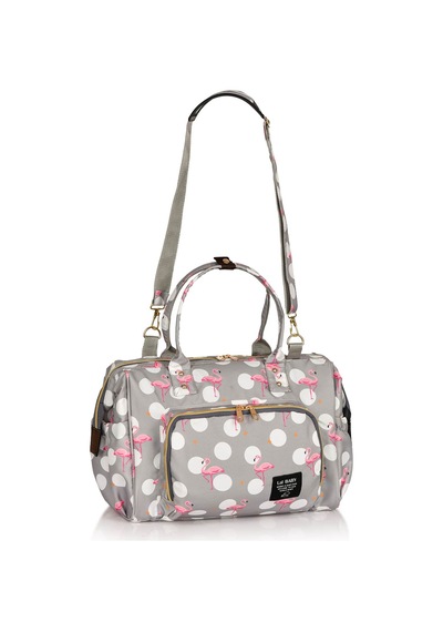 Lal Baby Baggage Bag Flamingo Gri Omuz Askılı Anne Bebek Bakım Çantası Gri