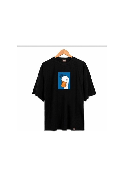 Startmore Kadın Siyah Ördek Baskılı Oversize Bisiklet Yaka Tshirt Siyah