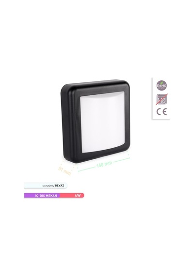 ACK 4W LED Duvar Apliği 6500K Beyaz Işık Siyah Kasa Dekoratif Duv Siyah
