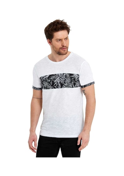 Bisiklet Yaka Kısa Kollu Desenli Penye Erkek Tshirt İndigo