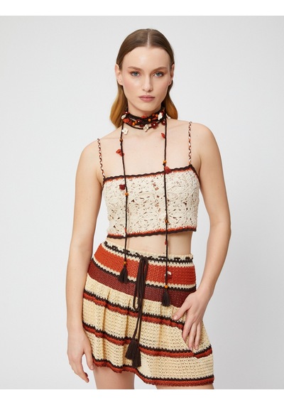 Koton Melis Ağazat X Koton - Askılı Kroşe Crop Atlet Ekru 3sak30061ht 3SAK30061HT010