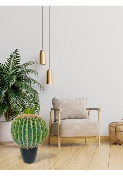 Yapay Çiçek Echinocactus Grusonii Altın Fıçı Kaktüs Siyah Saksıda 50 35cm Cactüs Sk4010s
