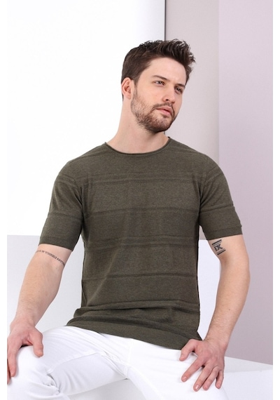 Ferraro Haki Bisiklet Yaka Erkek Pamuk Triko T-Shirt-Haki
