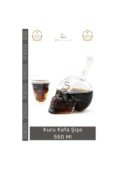 Camşişe Crystal Head Tasarım Dekoratif El Yapımı Cam Modern Gotik Şık Kuru Kafa Şişe 550 Ml