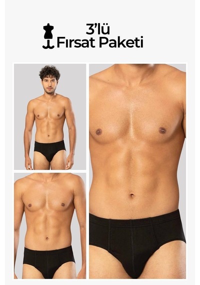 Erdem Siyah 3'lü Penye Slip 13003 Siyah