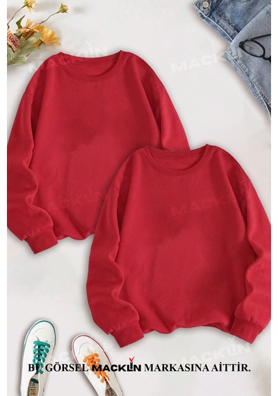 Macklin Sevgili Çift Kombin Şimşek Mcqueen Ve Sally Sırt Baskılı Bisiklet Yaka Sweatshirt 2li Set Takım Kırmızı Mck1361 Kırmızı