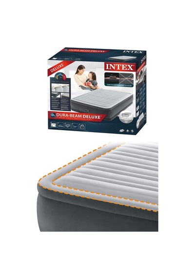 64414 Dura-beam Deluxe Şişme Yatak Çift Kişilik Duble Yatak Kendinden Pompalı 152x203x46cm Fd013 Gri