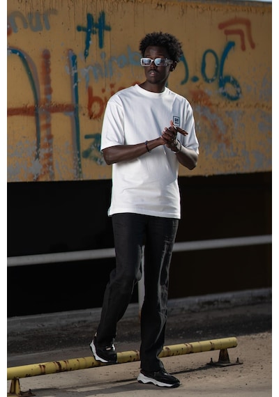 Bisiklet Yaka  Küçük Baskılı Oversize Geniş Model T-shirt 001