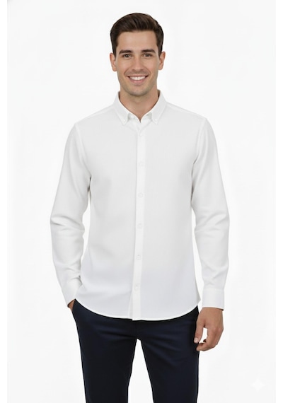 Advante Erkek Spor Slim Fit Uzun Kol Petek Fitilli Gömlek Bgl-st04824 Beyaz