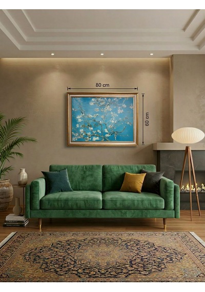 Gold Çerçeveli Vintage Dekoratif Van Gogh Badem Çiçekleri Tablosu 60x80 Cm