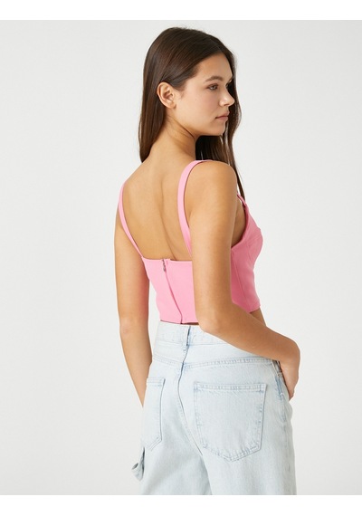 Koton Crop Büstiyer İnce Askılı Balen Görünümlü Pembe 2sal30052ıw 2SAL30052IW250 Gül