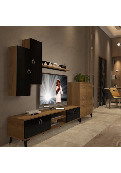 Decoraktiv Eko 6 Mdf Dvd Gold Tv Ünitesi Tv Sehpası Pera - Siyah