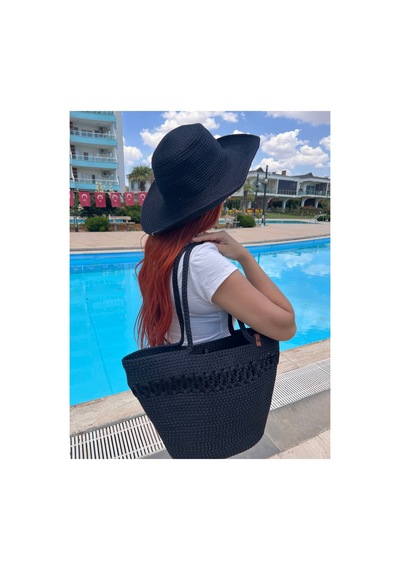 Zeora Home Kadın Jüt Hasır Görünümlü Plaj Çantası Ve Geniş Kenarlı Şapka Seti Yazlık Tatil Omuz Çantası Plaj Kombini Siyah Siyah Zeora Home Kadın Jüt Hasır Görünümlü Plaj Çantası Ve Geniş Kenarlı Şapka Seti Yazlık Tatil Omuz Çantası Plaj Kombini Siyah Siyah