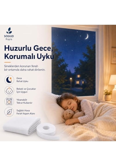 Sogud Kayra 2 Li Set Pencere Sinekliği 130x150 Cm - Yapışkanlı Cırtlı Sineklik Tülü - Yıkanabilir Tekrar Kullanılabilir Kesilebilir Sinek Perdesi - Geniş Pencere İçin