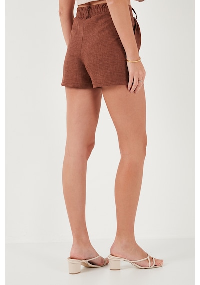 Lela Kırçıllı Regular Fit Cepli Kısa Bayan Şort 5866201 Kahve