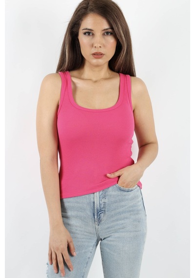 Ritnice Kadın Cotton Premium Doku Fuşya Pamuklu Basic Fitilli Atlet