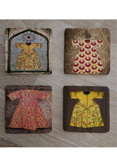 Padişah Kaftanları Doğal Taş Bardak Altlığı 4'lü Set - Natural Stone Coasters - Taş Çok Renkli