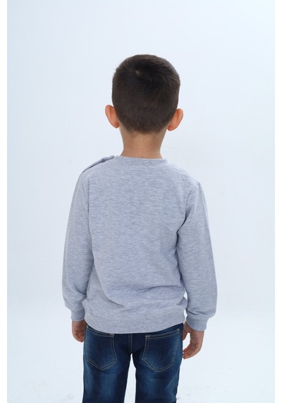Toontoy Kids Toontoy Erkek Çocuk Çıtçıtlı Köpek Balığı Baskılı Sweatshirt Gri Melanj