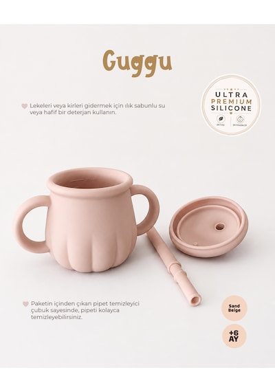 Tgm Baby Guggu Ultra Premium Silikon Pipetli Alıştırma Bardağı 200 Ml Kum Beji