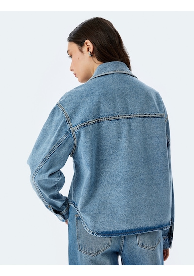 Koton Cep Detaylı Klasik Yaka Düğmeli Denim Ceket Açık İndigo 5sal50004md Açık İndigo