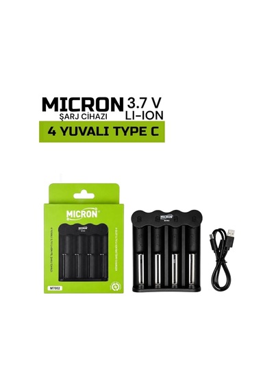 Micron 18650, 21700, 26650, 14500,10440 Pil Şarj Cihazı 4 Yuvalı Type-c Girişli 3.7v Li-ion Şarj Aleti
