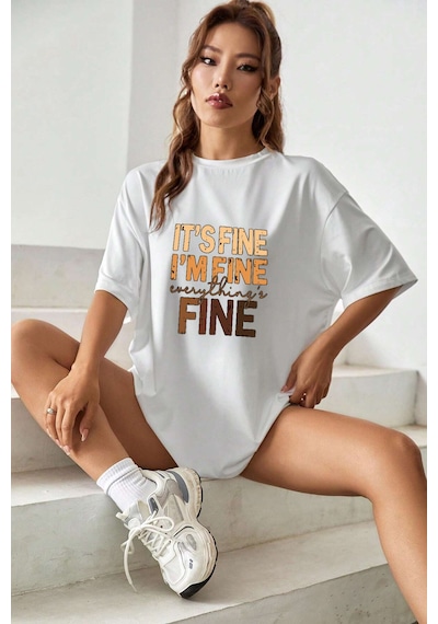 Unisex Fine Baskılı T-shirt Beyaz