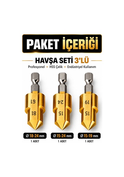 3'lü Havşa Seti Plastik Boru Açma Onarımı İçin