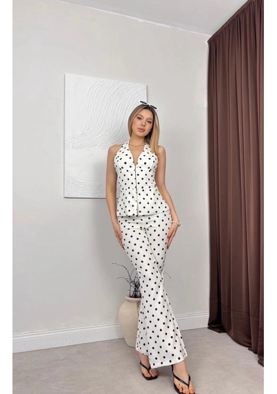 Elora Atelier Puantiye Desen Halter Yaka Takım Çok Renkli