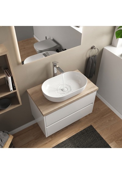 Dura Bagno Rose Çanak Lavabo 60x40 Cm, Batarya Deliksiz Tezgah Üstü Beyaz 5841