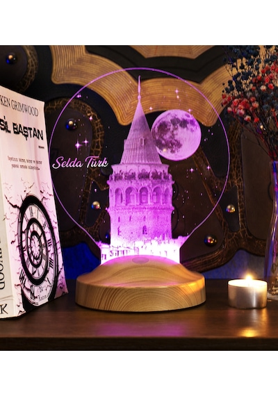 3D Galata Kulesi Kişiye Özel İsimli Led Lamba