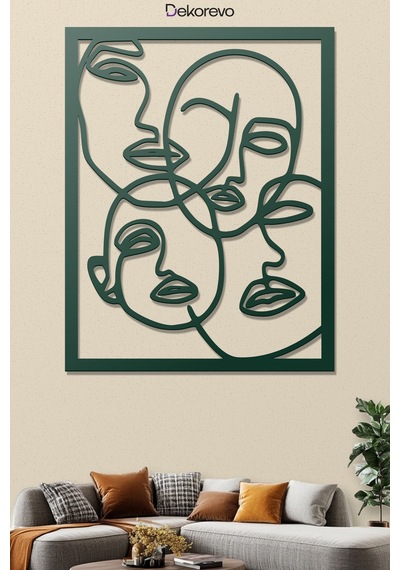Yüzler Metal Duvar Tablosu - Metal Duvar Sanatı - Yosun Yeşili - 60 X 75 Cm Yeşil