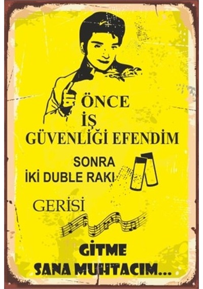 Önce Iş Güvenliği Efendim Zeki Müren Retro Vintage Ahşap Poster