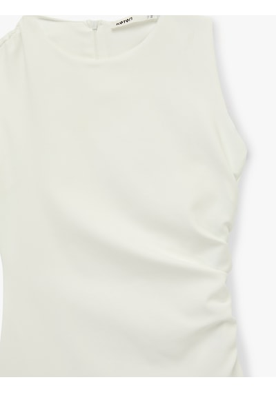 Koton Slim Fit Kolsuz Drape Detaylı Bisiklet Yaka Mini Elbise Beyaz 6sak80033pk