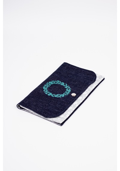 Fabric Craft Bag Kadın Kumaş Cüzdan Nakışlı Lacivert - Yeşil