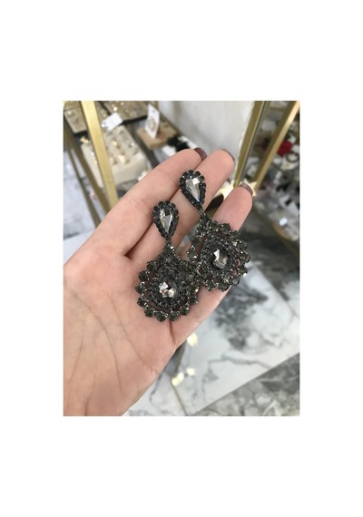 Gri Taşlı Abiye Model Zarif Küpe Çok Renkli