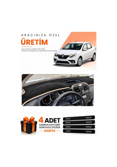 Renault Symbol Kısa Tip 1 2013-2021 Uyumlu Torpido Koruma Örtüsü Oto Kılıfı - Siyah Bej