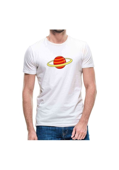 Saturn Baskılı Beyaz Erkek Tshirt (530995160)